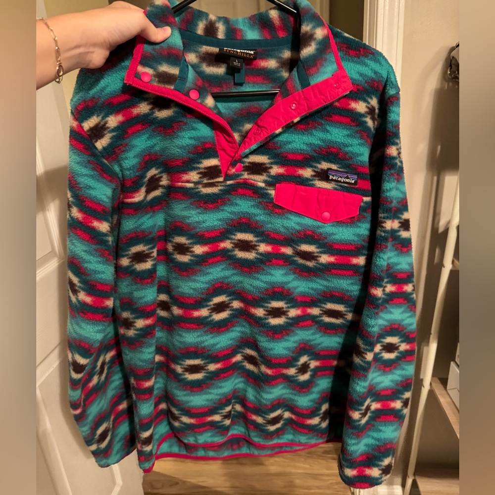 Patagonia Synchilla Snap-T Fleece Pullover Aztec Wild Desert Teal Berry